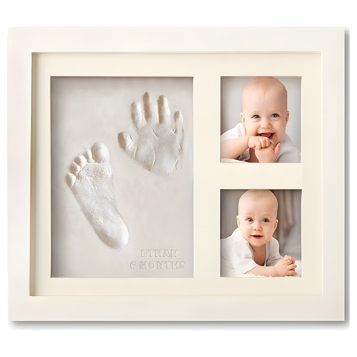 Inkprint keepsake frame with baby handprint and photo openings - MyTapDom