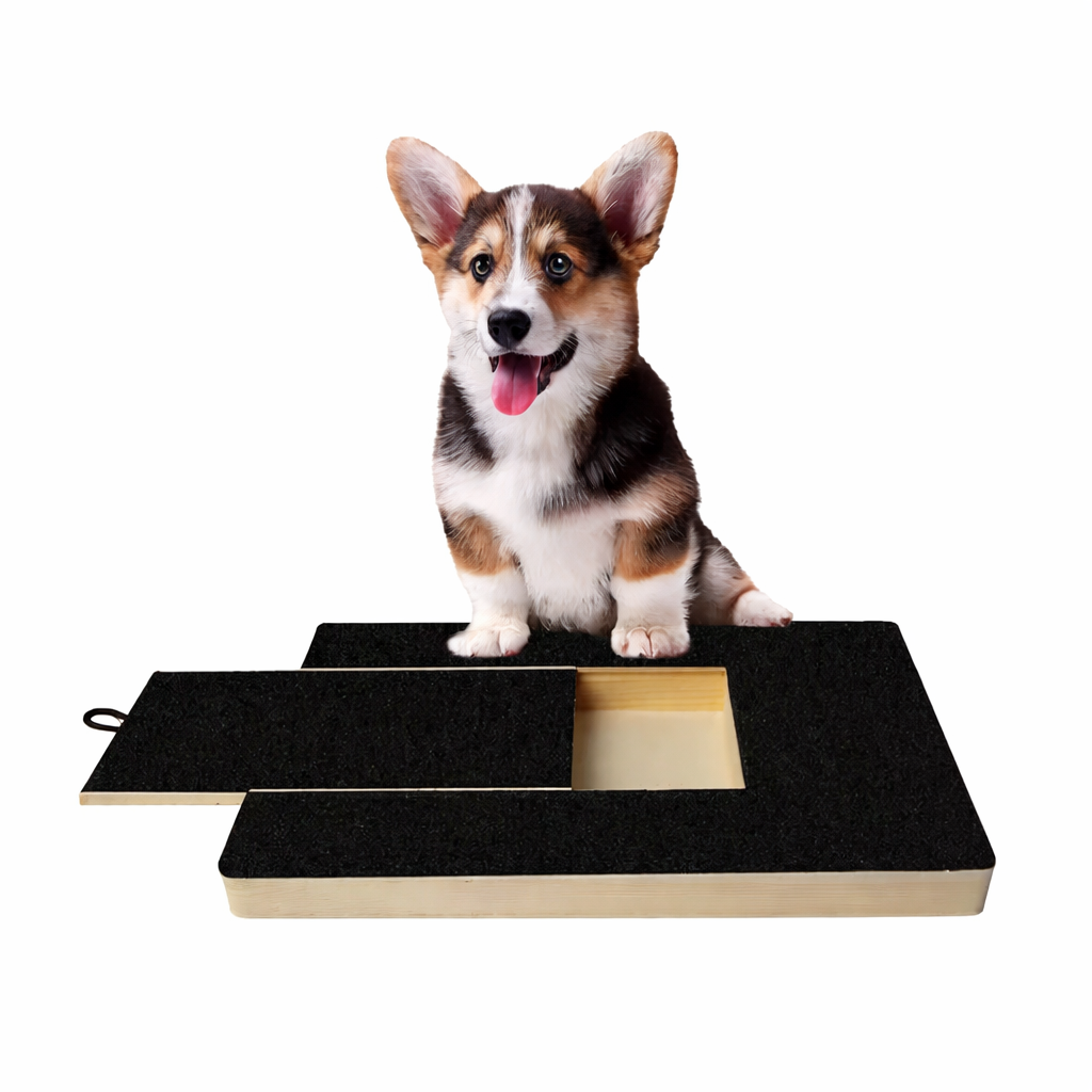 Wooden dog nail scratching board with treat drawer - MyTapDom
