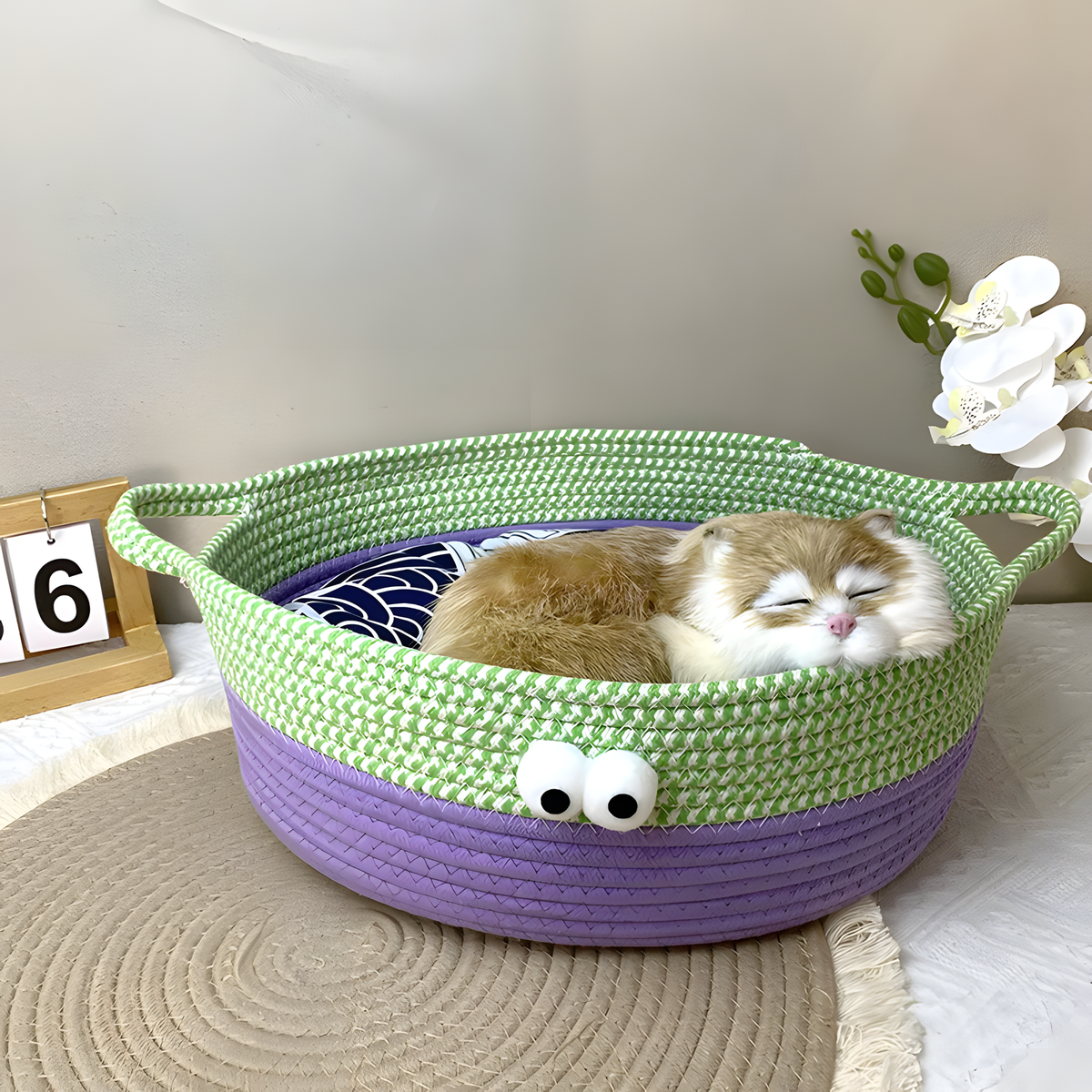 Woven Cotton Cat Bed with Eyes