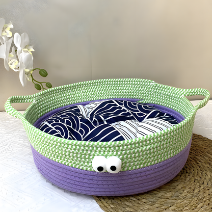 Woven Cotton Cat Bed with Eyes