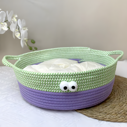 Woven Cotton Cat Bed with Eyes