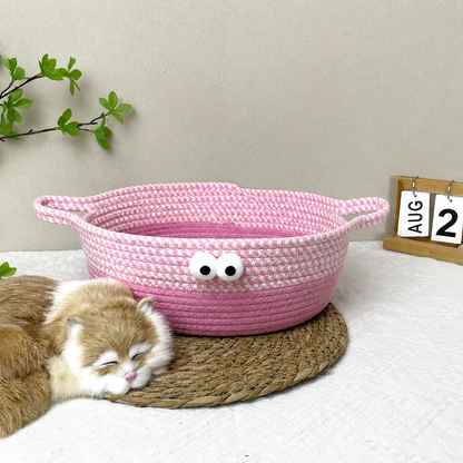Woven Cotton Cat Bed with Eyes